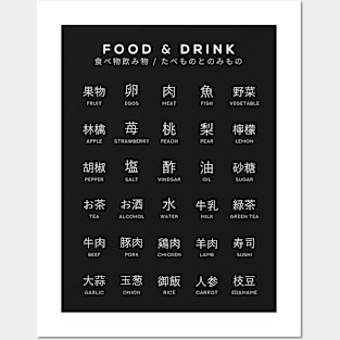 Japanese Food and Drink Chart - Nature Kanji Learning Chart - Black Posters and Art